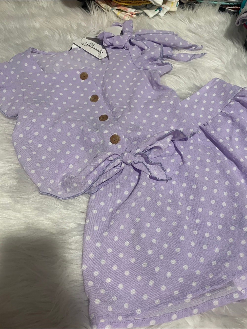 Speechless Lavender Polka Dot Tie-Front Top and Skirt Set